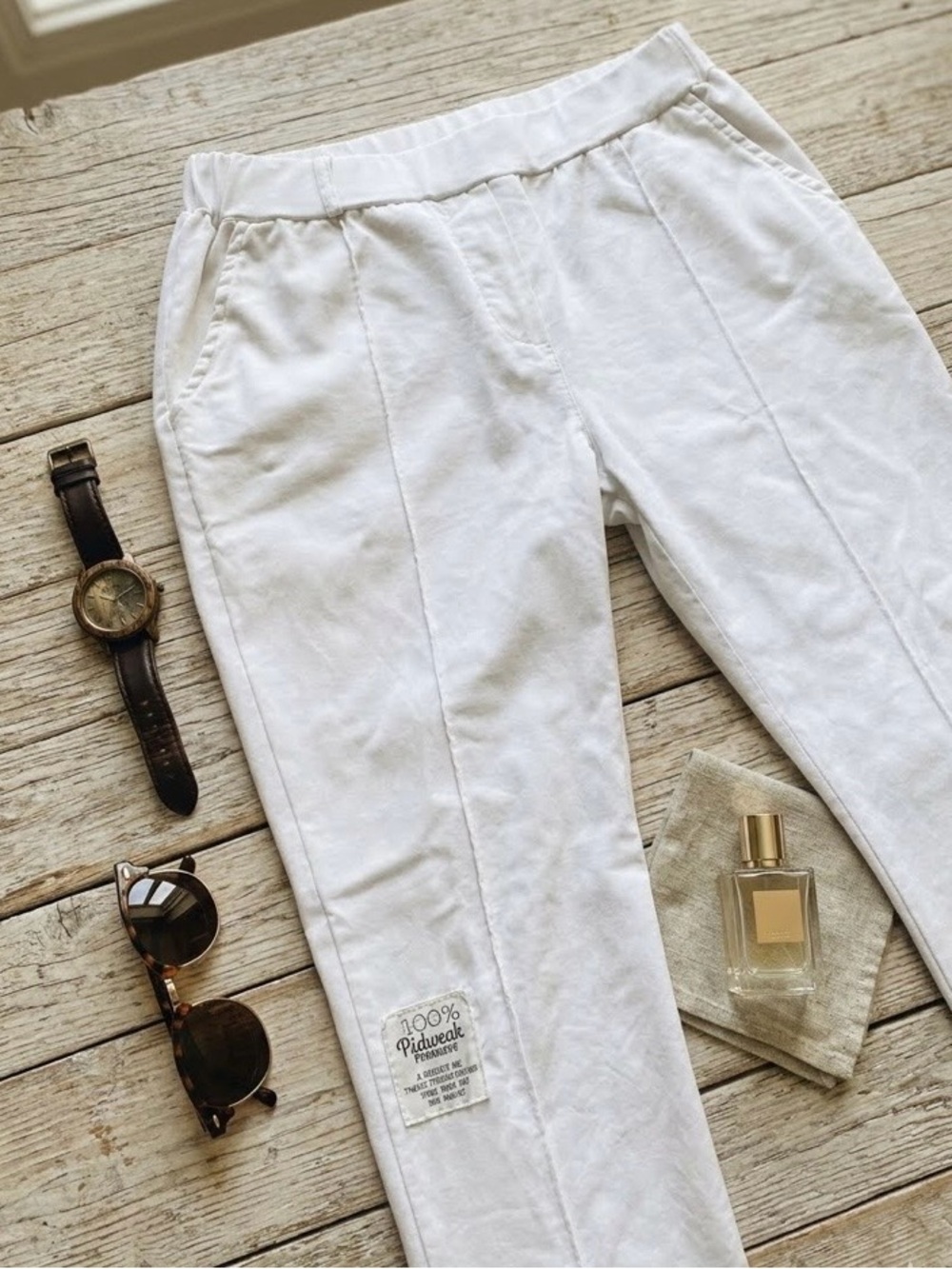 Made in Italy White Stretch Straight-Leg Pants